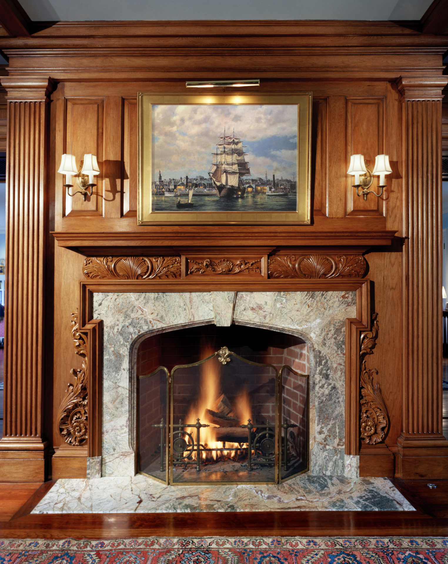 wood fireplace hearth